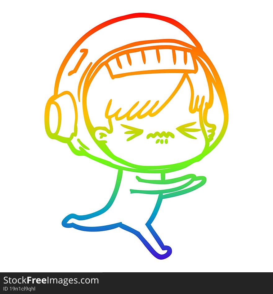 rainbow gradient line drawing of a cartoon astronaut woman