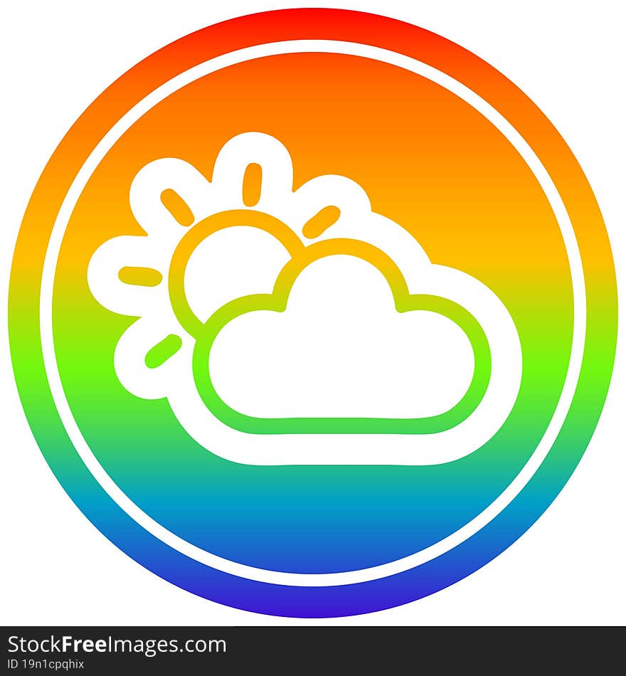 sun and cloud circular icon with rainbow gradient finish. sun and cloud circular icon with rainbow gradient finish