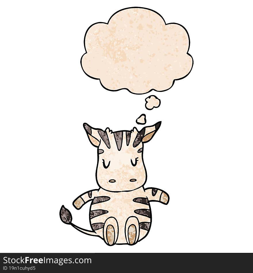 Cartoon Zebra And Thought Bubble In Grunge Texture Pattern Style