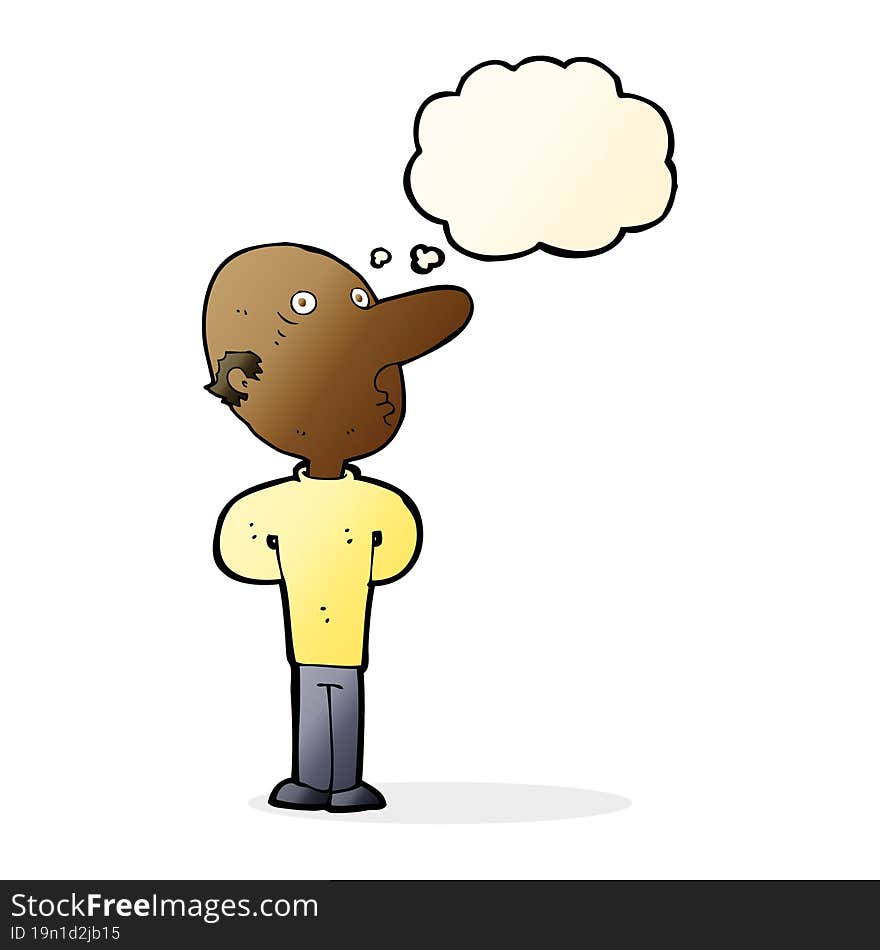 cartoon balding man with thought bubble