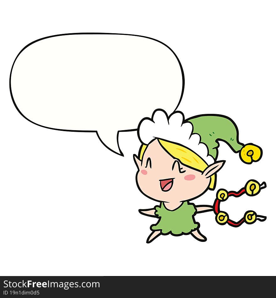 cartoon happy christmas elf and speech bubble