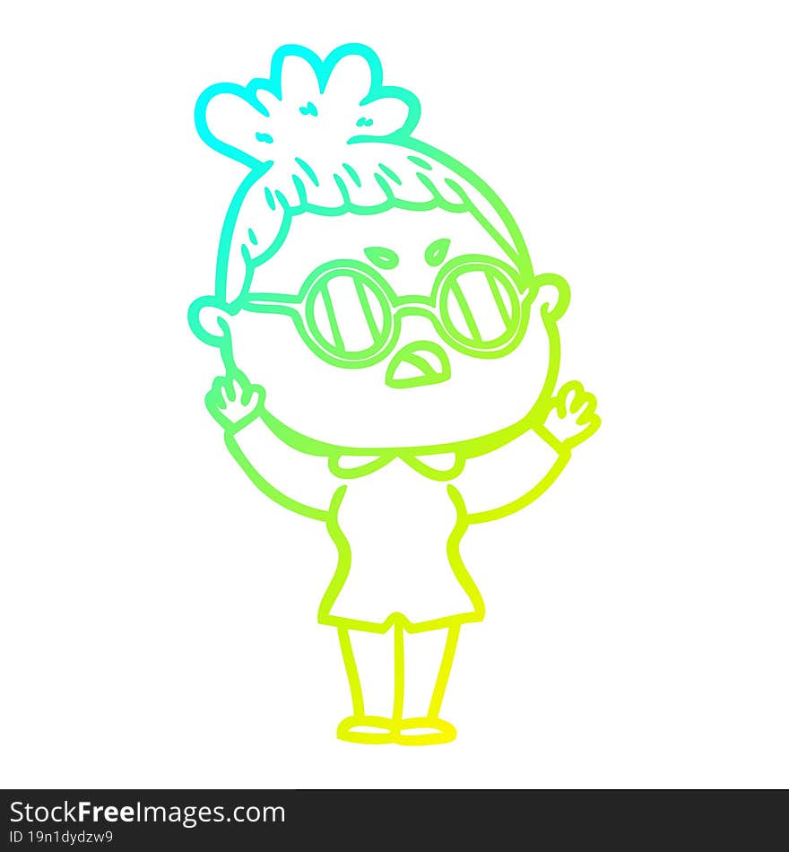 cold gradient line drawing cartoon annoyed woman