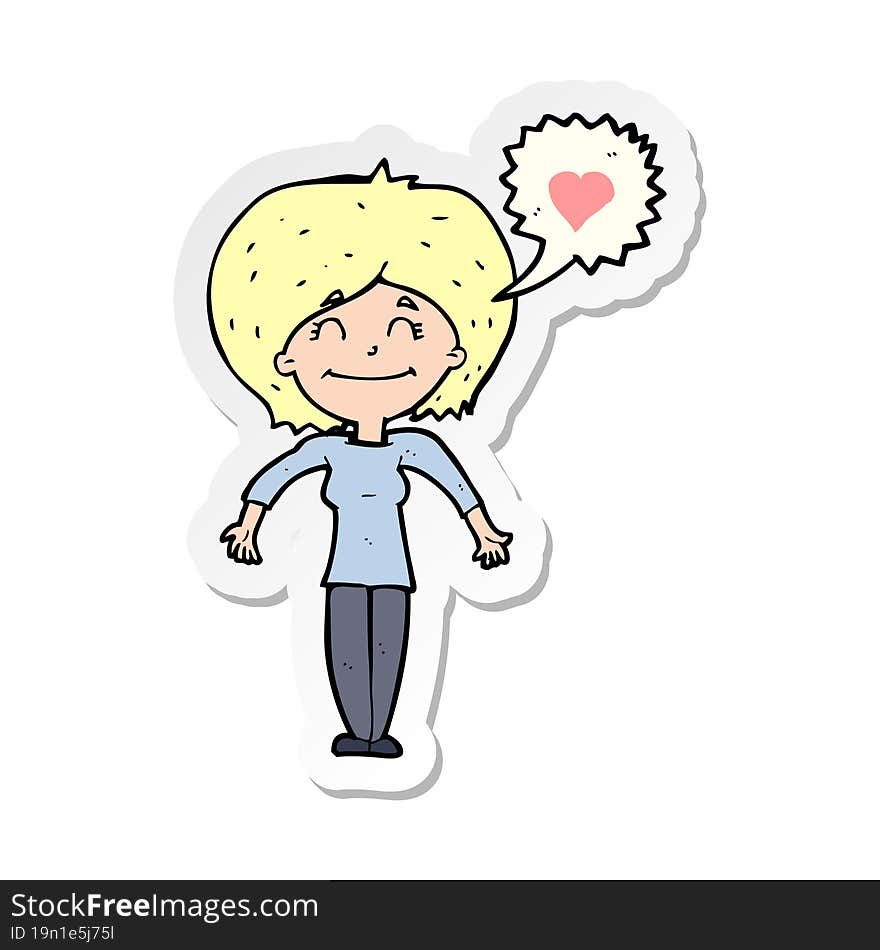 Sticker Of A Cartoon Happy Woman In Love