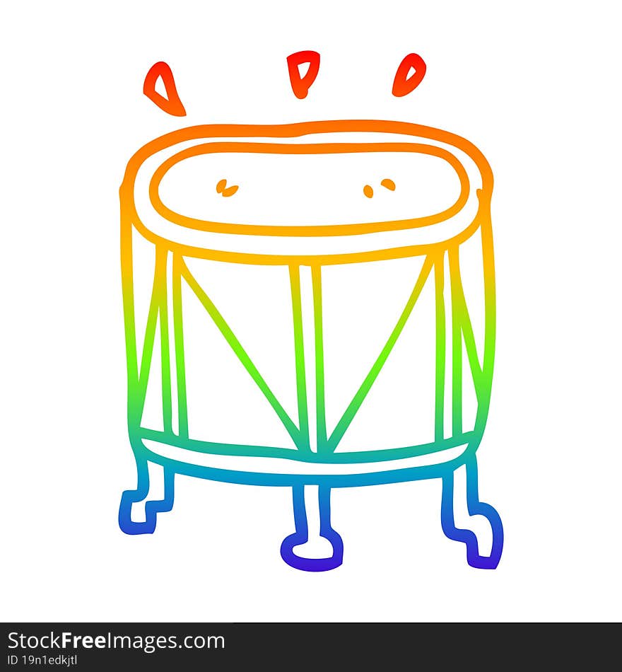 rainbow gradient line drawing cartoon drum on stand