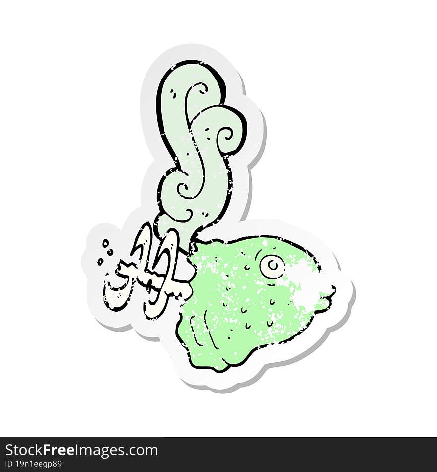 retro distressed sticker of a cartoon smelly old fish head