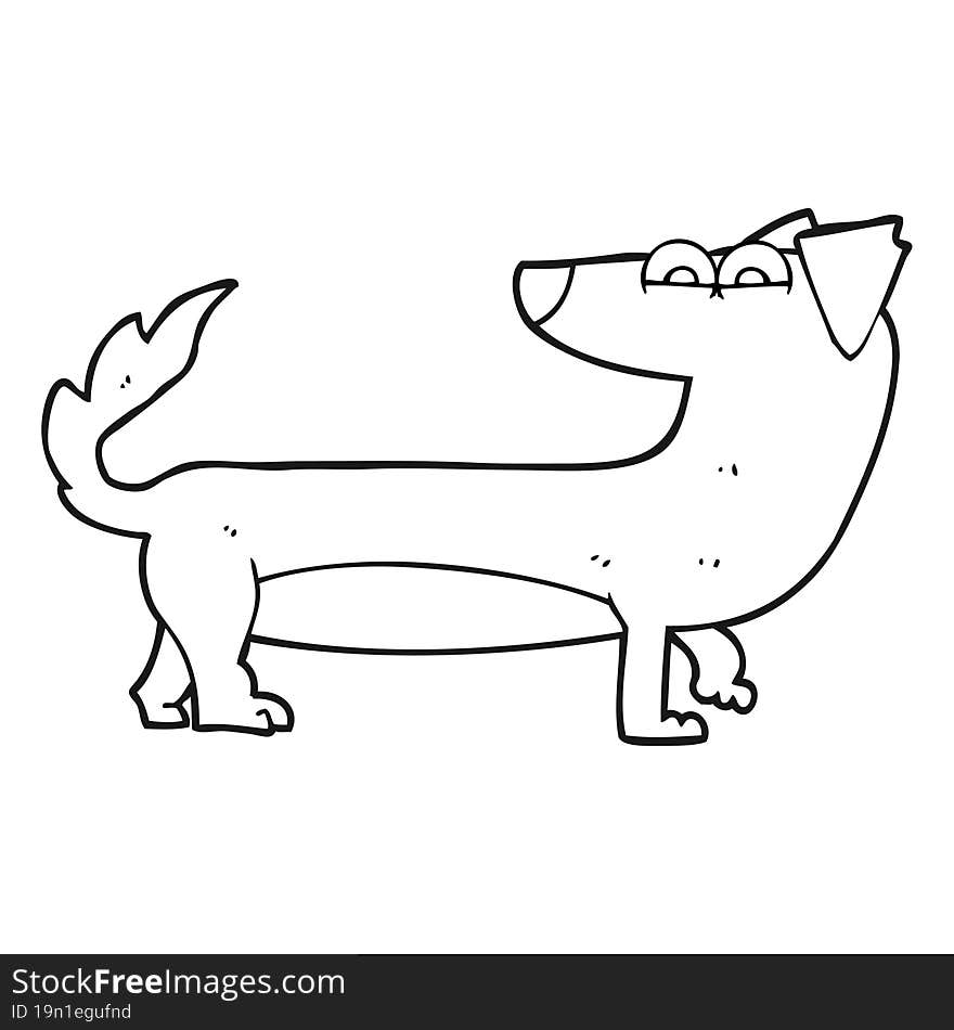 freehand drawn black and white cartoon dog