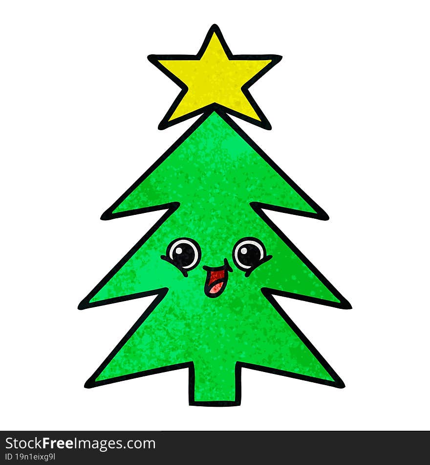 Retro Grunge Texture Cartoon Christmas Tree