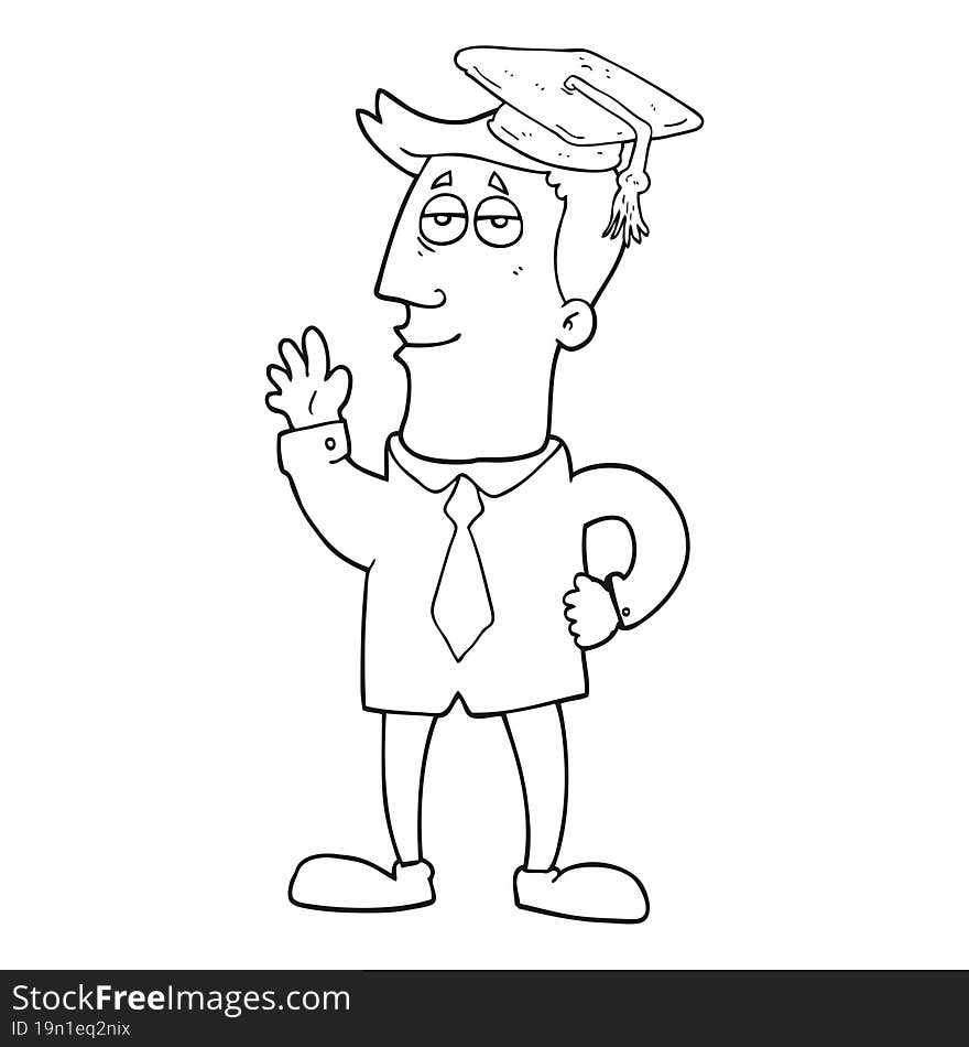 black and white cartoon graduate