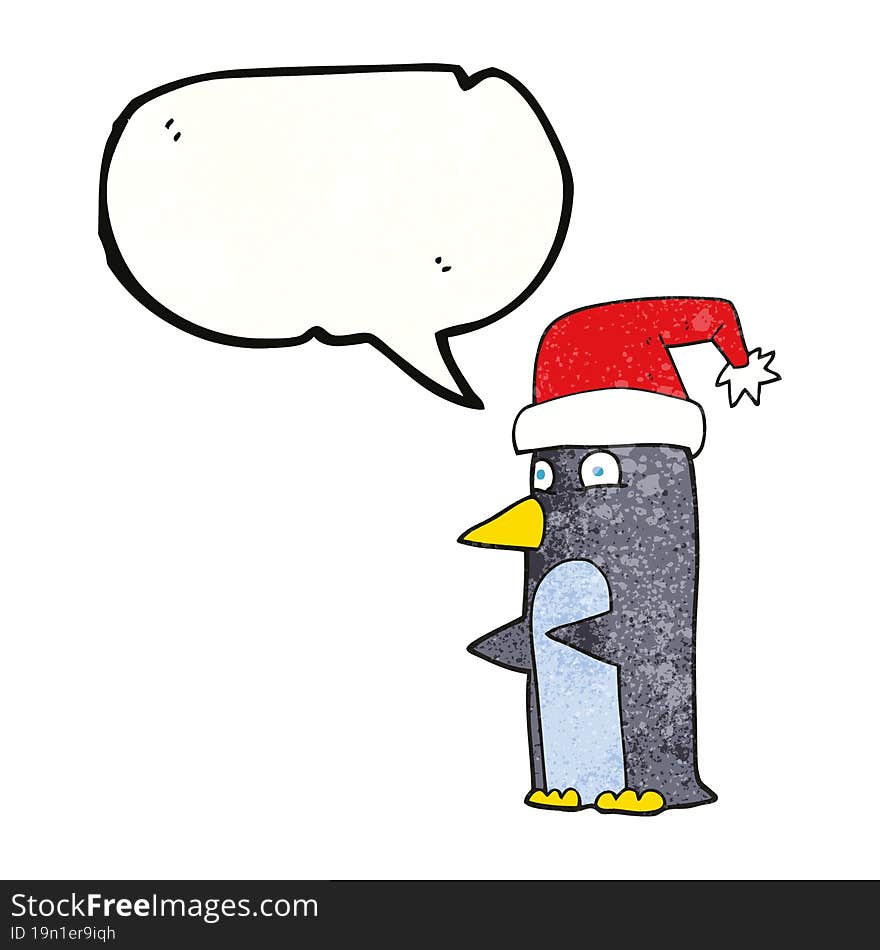 speech bubble textured cartoon christmas penguin