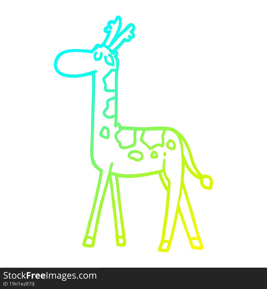 cold gradient line drawing of a cartoon walking giraffe