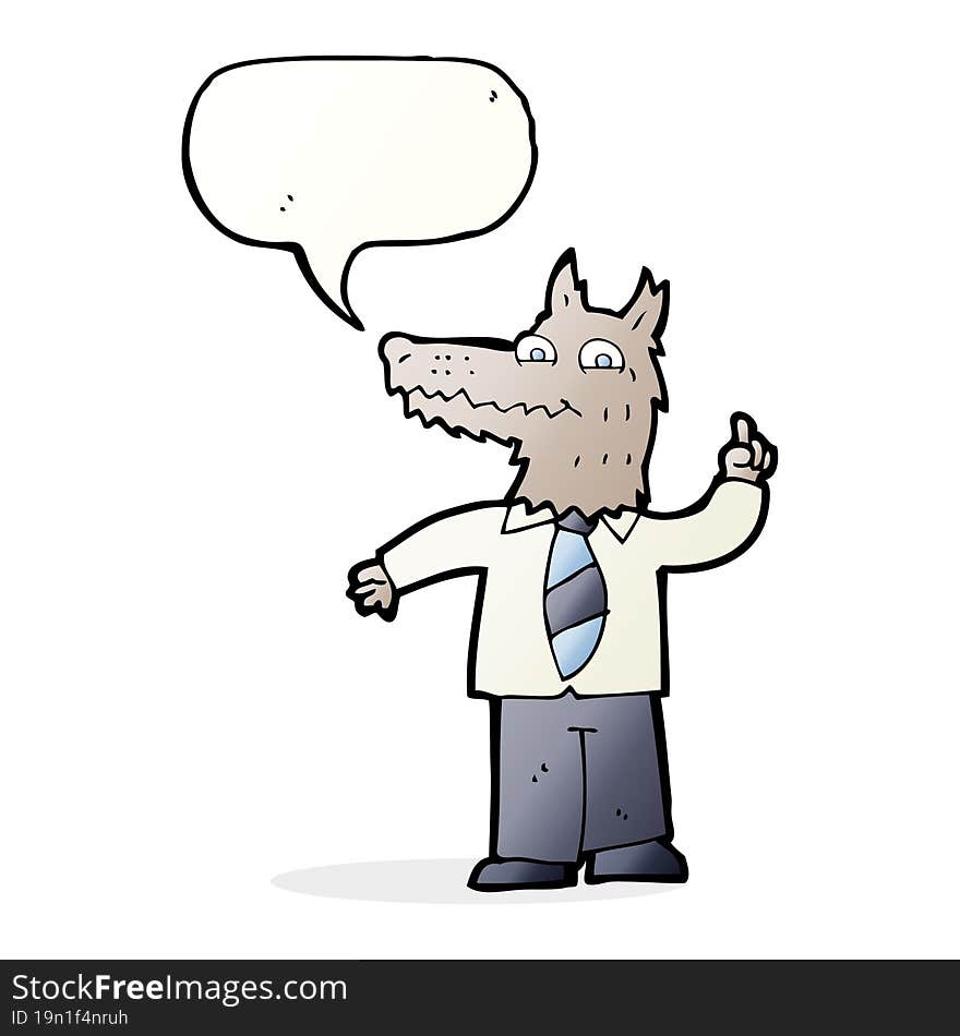 cartoon business wolf with idea with speech bubble