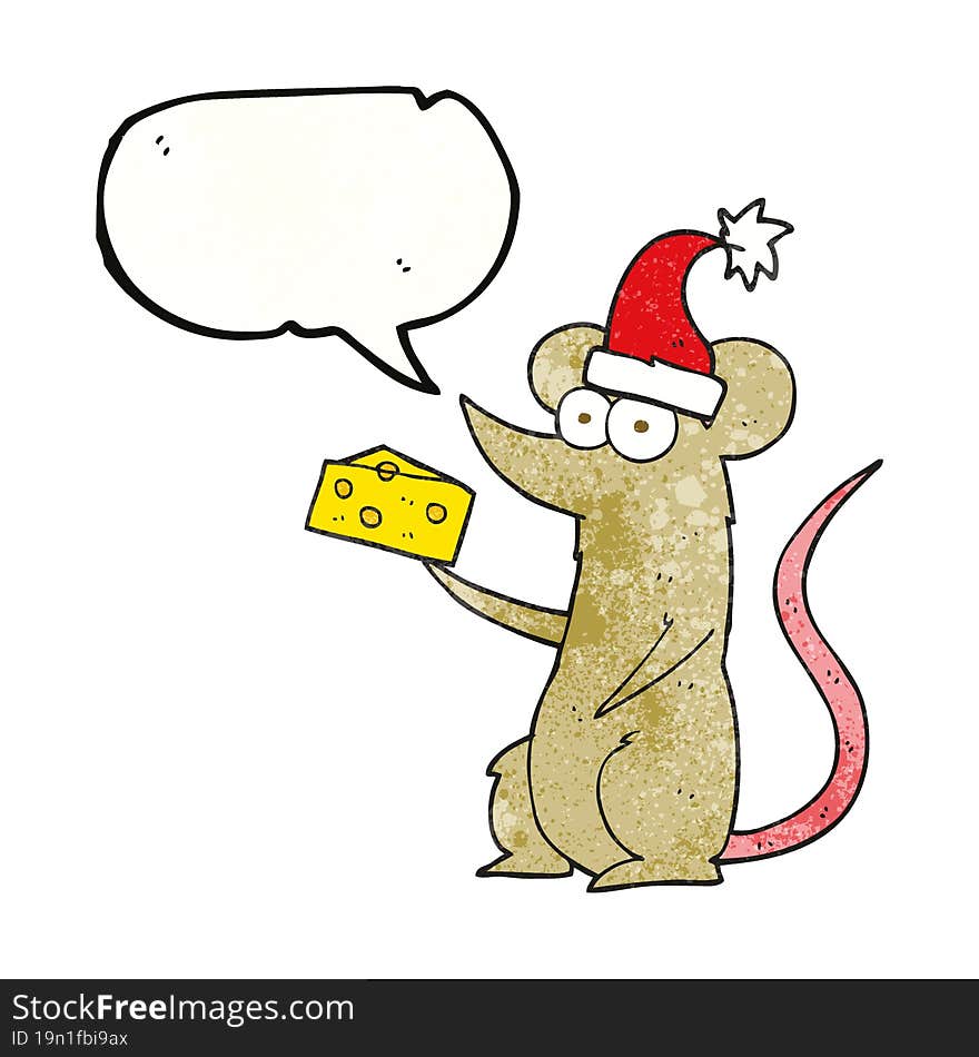 speech bubble textured cartoon christmas mouse with cheese