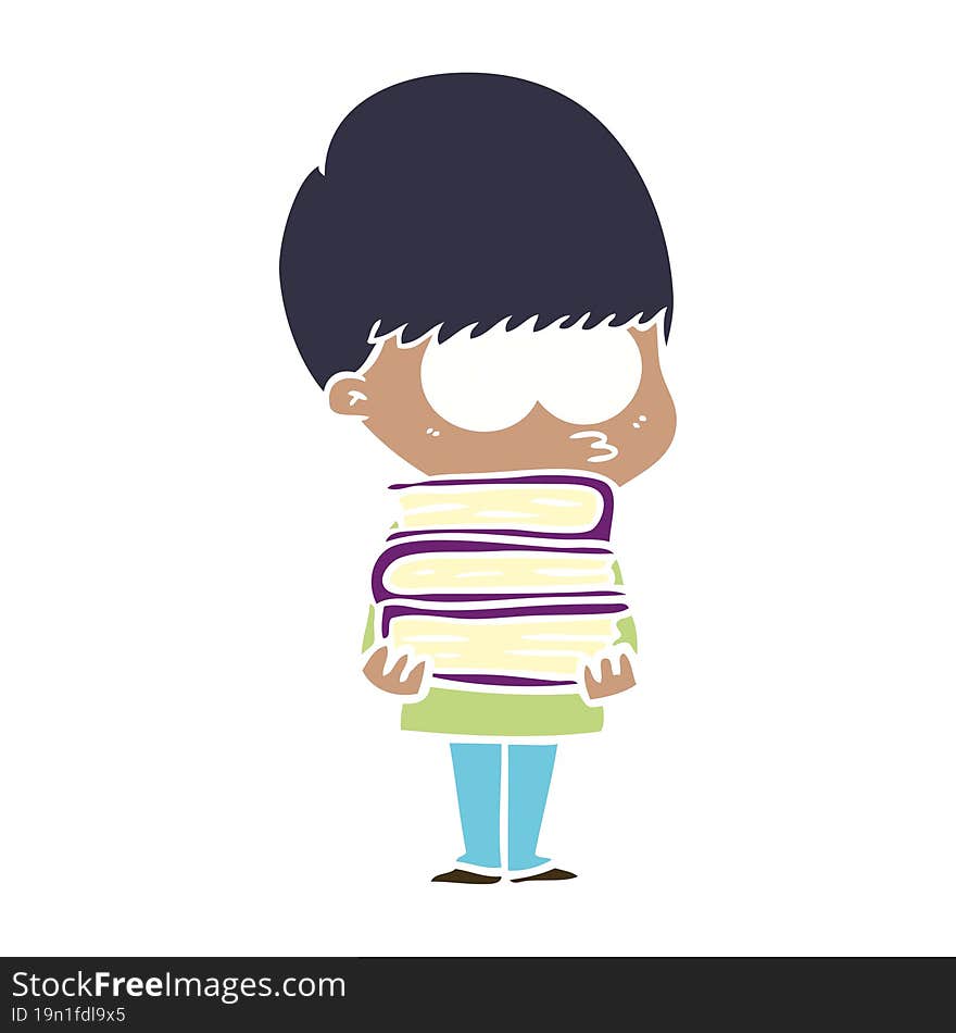 nervous flat color style cartoon boy carrying books