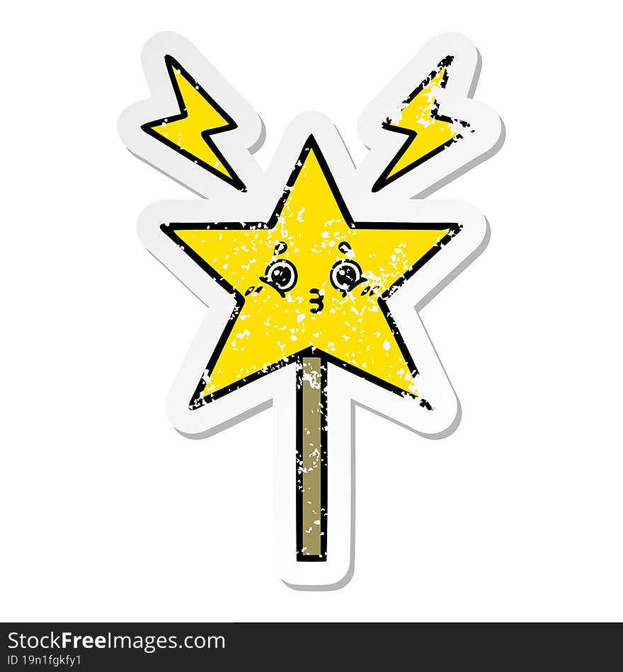 distressed sticker of a cute cartoon magic wand