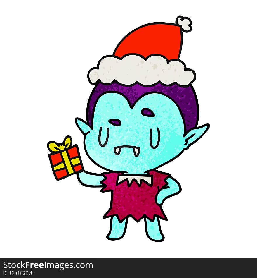 Christmas Textured Cartoon Of Kawaii Vampire