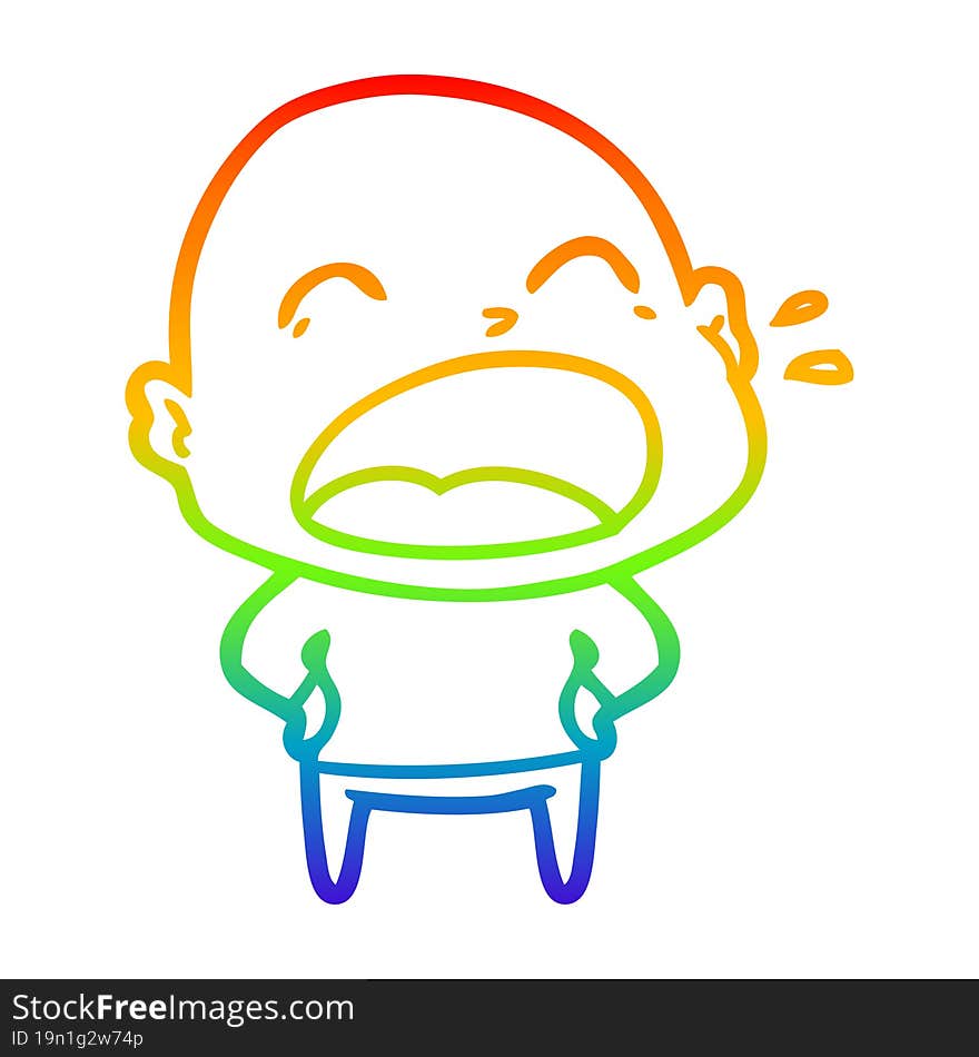 Rainbow Gradient Line Drawing Cartoon Shouting Bald Man