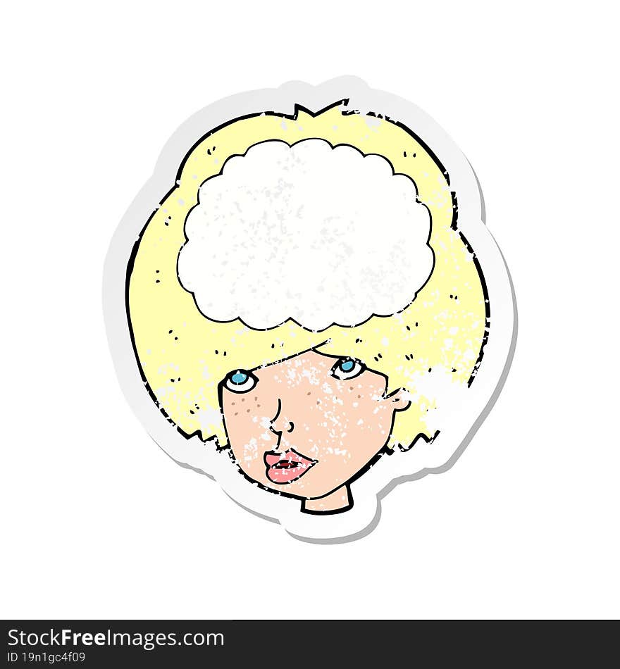 retro distressed sticker of a cartoon empty headed woman