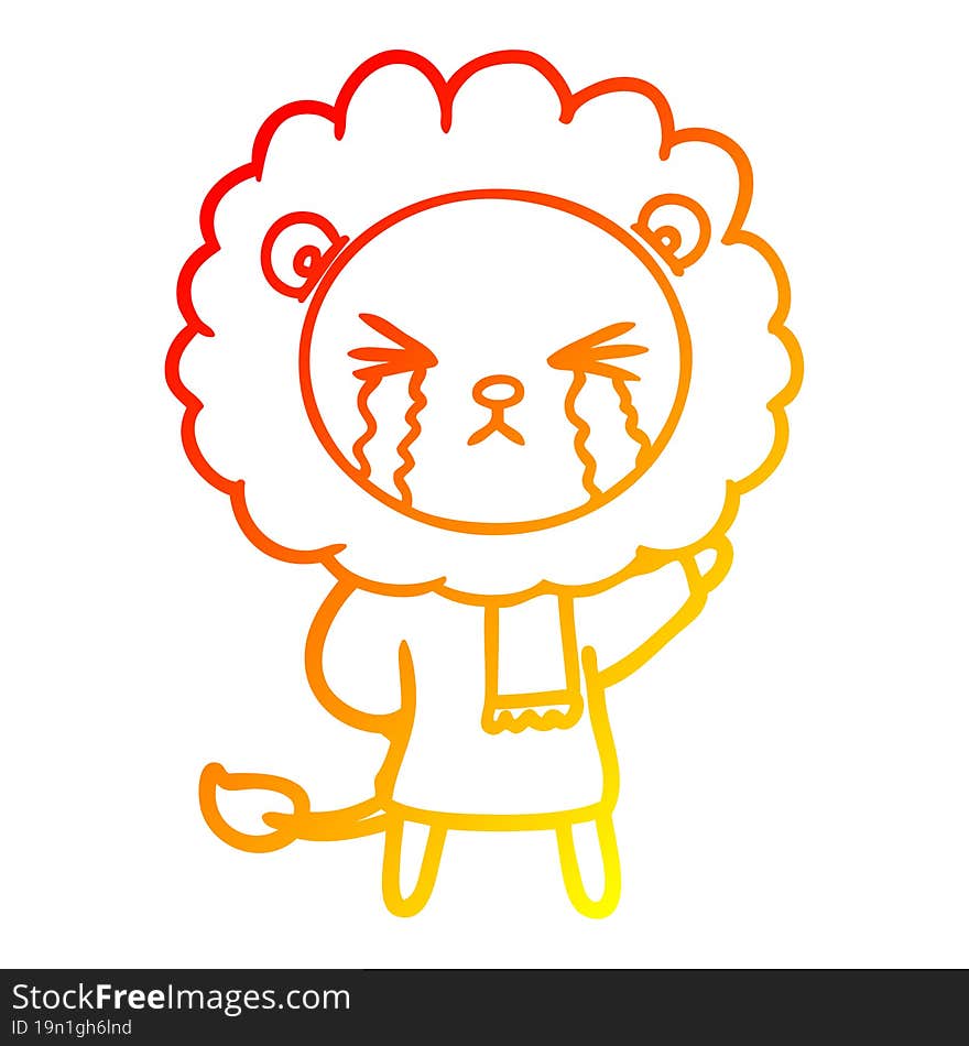 warm gradient line drawing cartoon crying lion