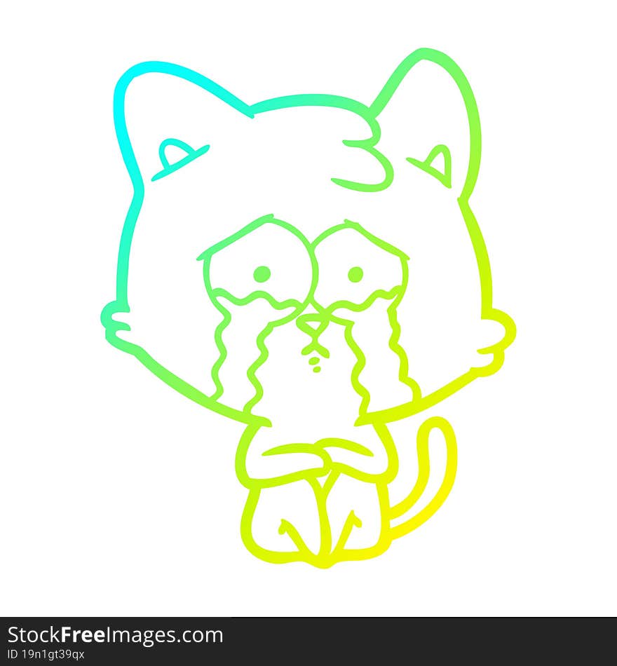 cold gradient line drawing crying cat cartoon