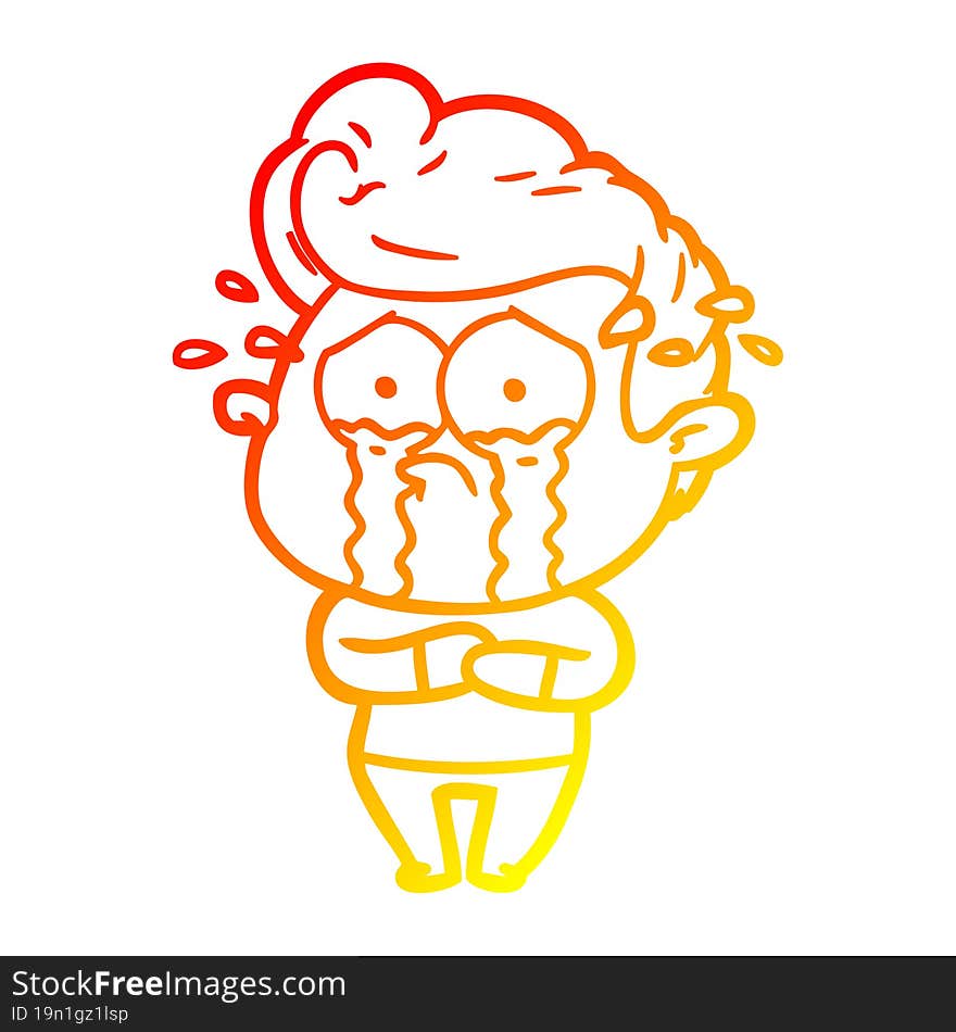 warm gradient line drawing of a cartoon crying man