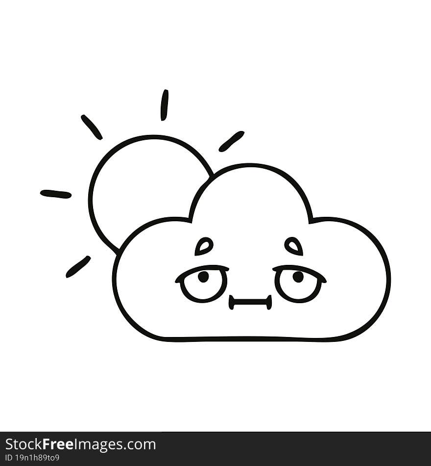 line drawing cartoon storm cloud and sun