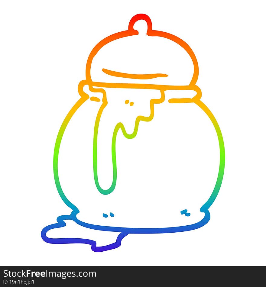 rainbow gradient line drawing of a cartoon honey pot