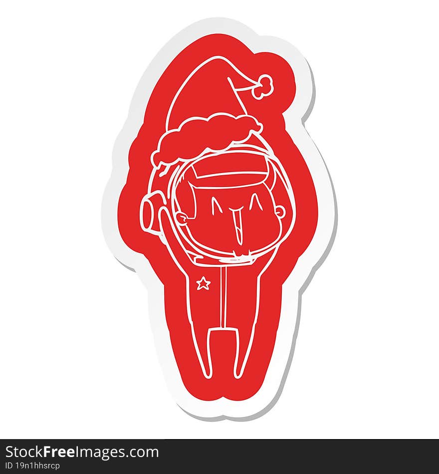 Happy Cartoon  Sticker Of A Astronaut Wearing Santa Hat