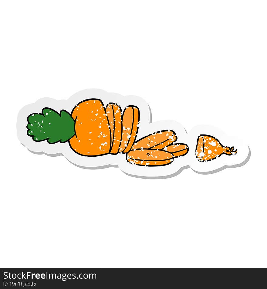 Distressed Sticker Of A Cartoon Carrot Chopped