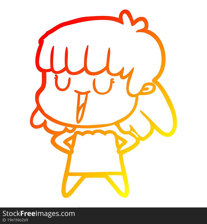 warm gradient line drawing of a cartoon woman laughing