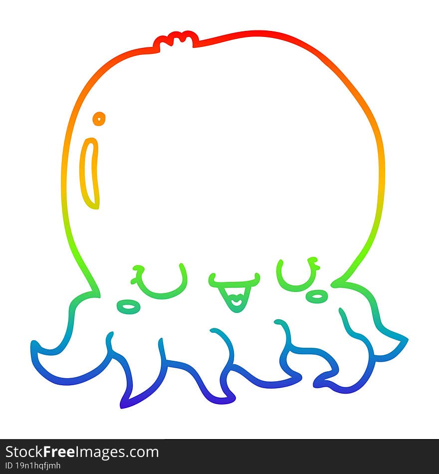 Rainbow Gradient Line Drawing Cartoon Jellyfish