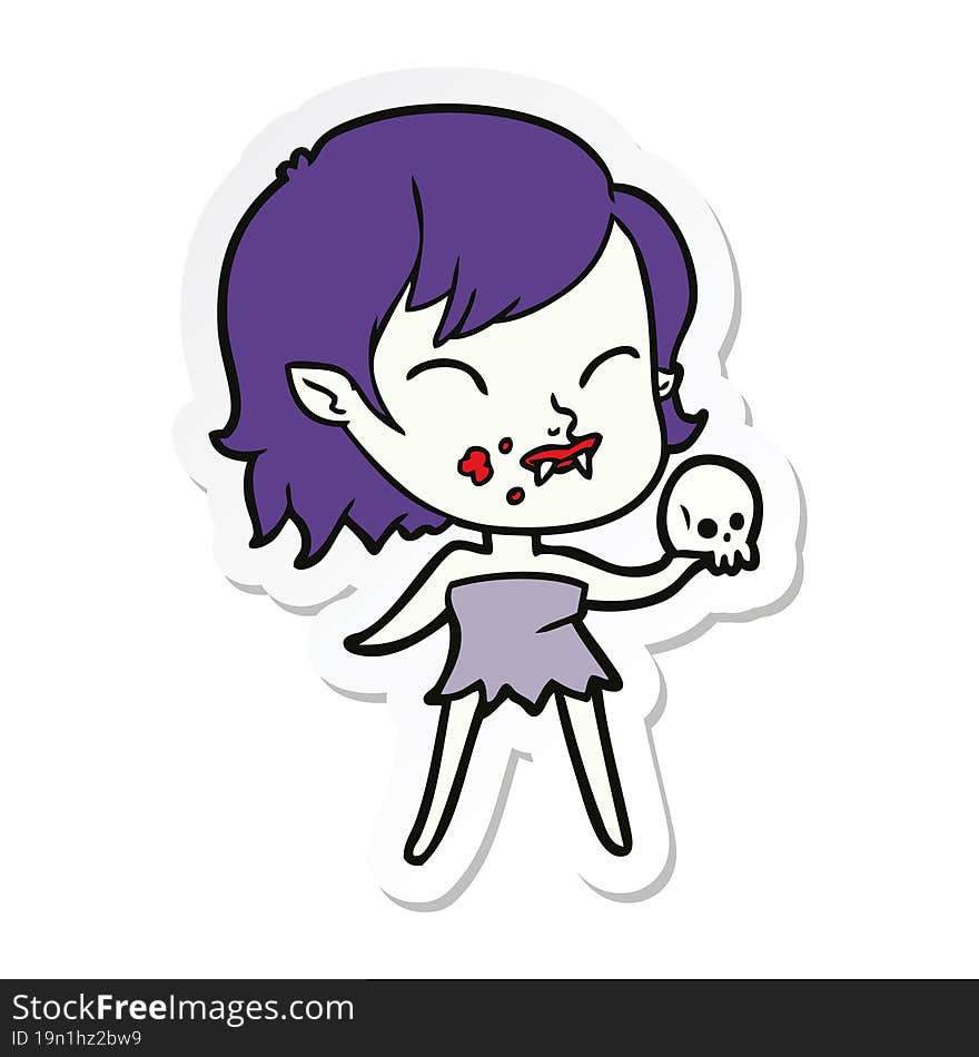 sticker of a cartoon vampire girl with blood on cheek