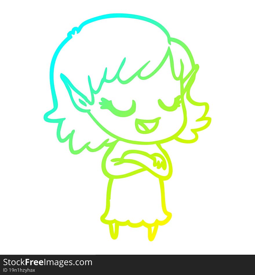 cold gradient line drawing happy cartoon elf girl