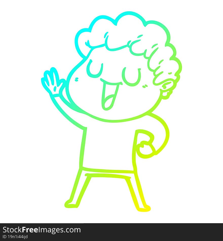 cold gradient line drawing waving cartoon man