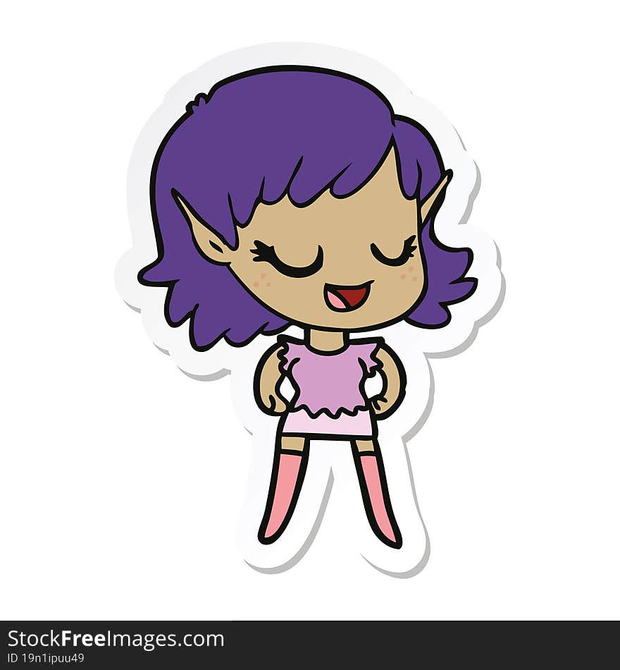 sticker of a happy cartoon elf girl