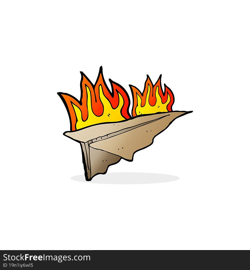 cartoon burning paper aeroplane