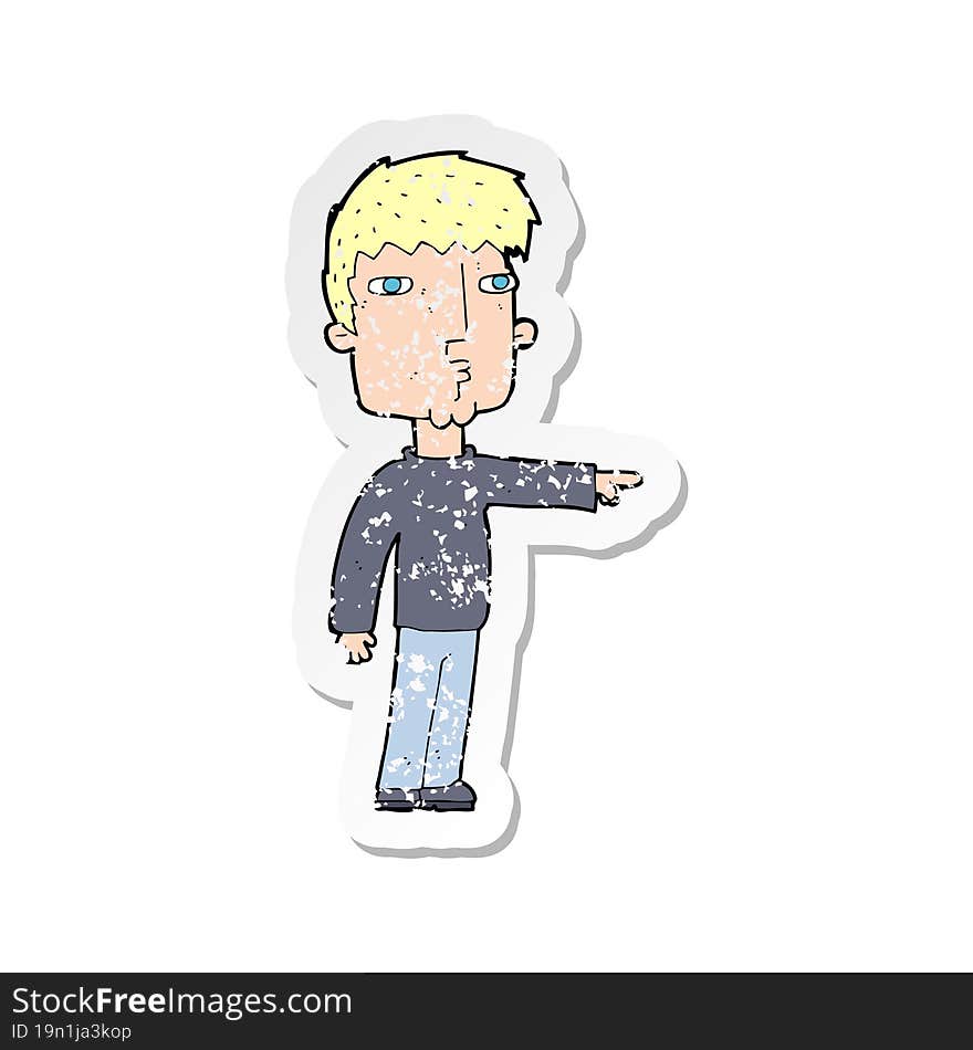 Retro Distressed Sticker Of A Cartoon Pointing Man