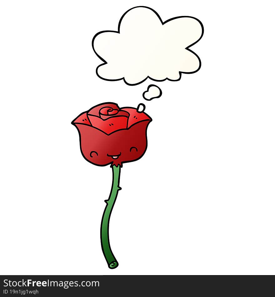 cartoon rose and thought bubble in smooth gradient style