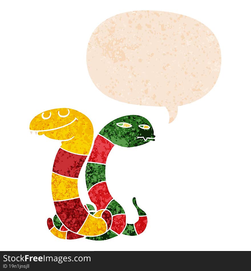 Cartoon Snakes And Speech Bubble In Retro Textured Style