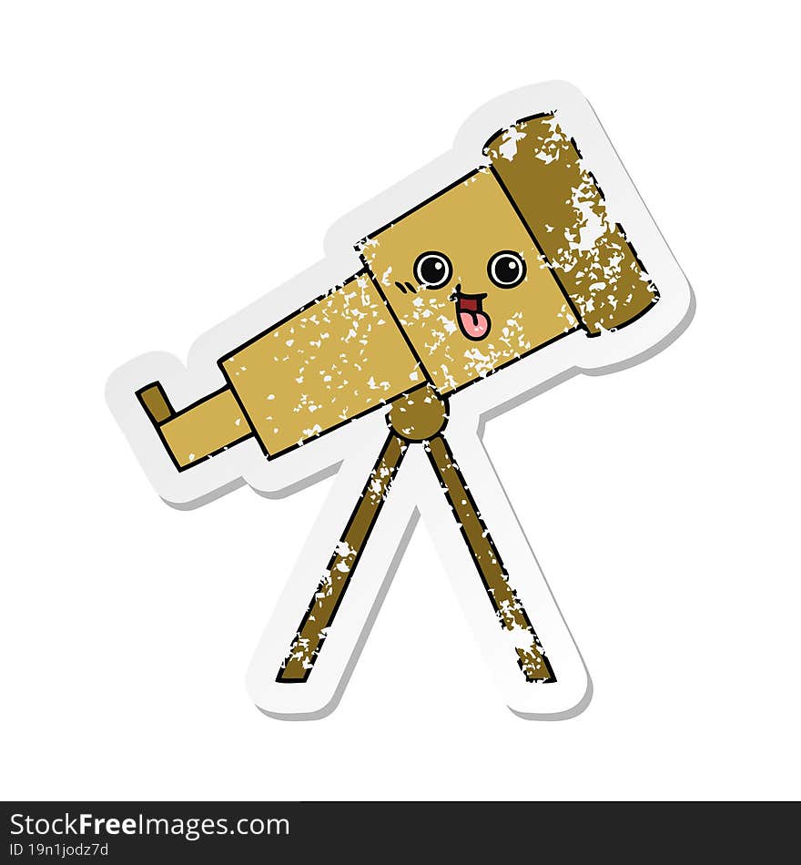 Distressed Sticker Of A Cute Cartoon Telescope