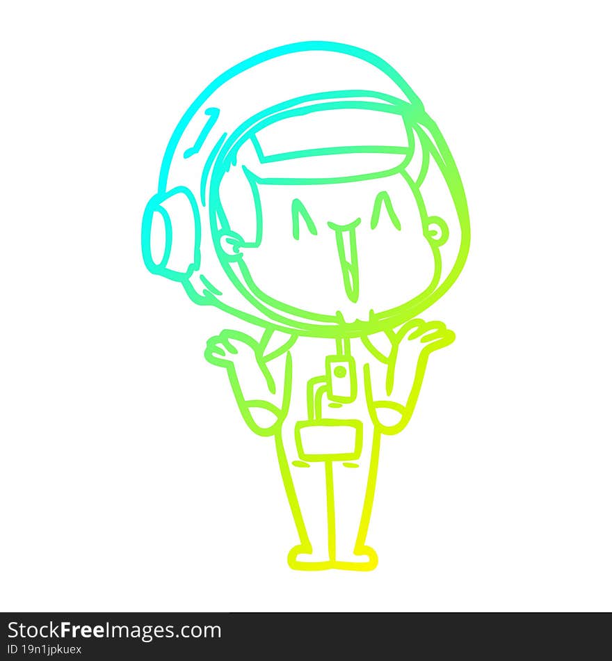 cold gradient line drawing happy cartoon astronaut shrugging shoulders