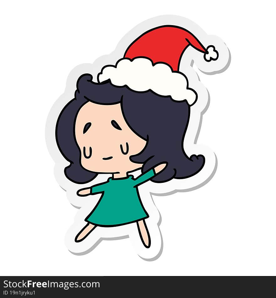 Christmas Sticker Cartoon Of Kawaii Girl