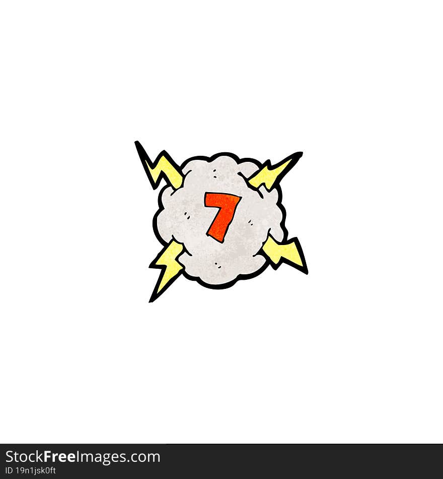 Cartoon Thunder Cloud With Number 7