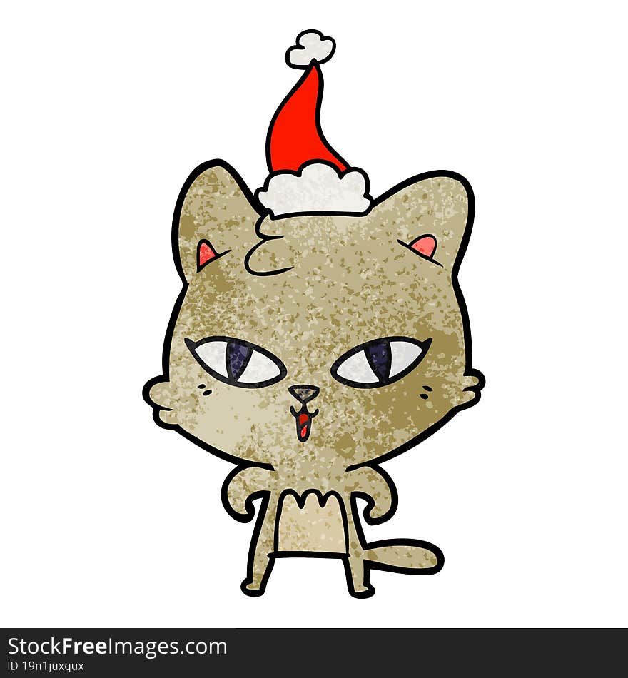 textured cartoon of a cat wearing santa hat