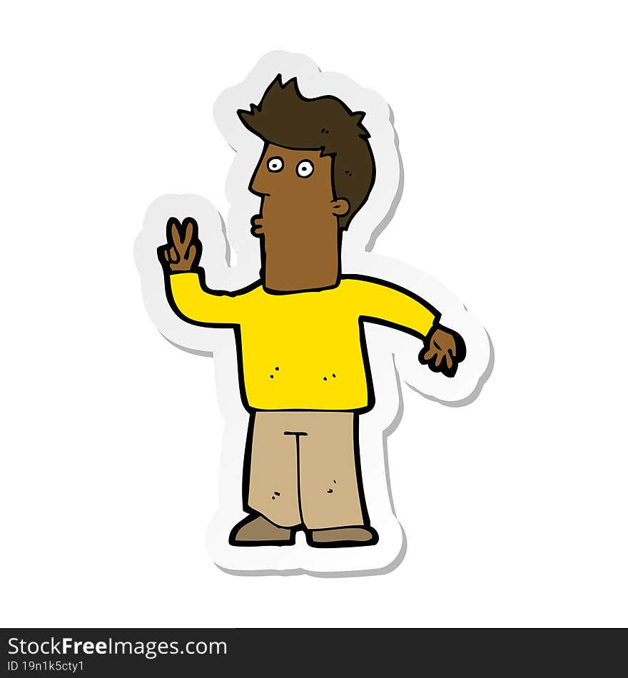 Sticker Of A Cartoon Man Giving Peace Sign