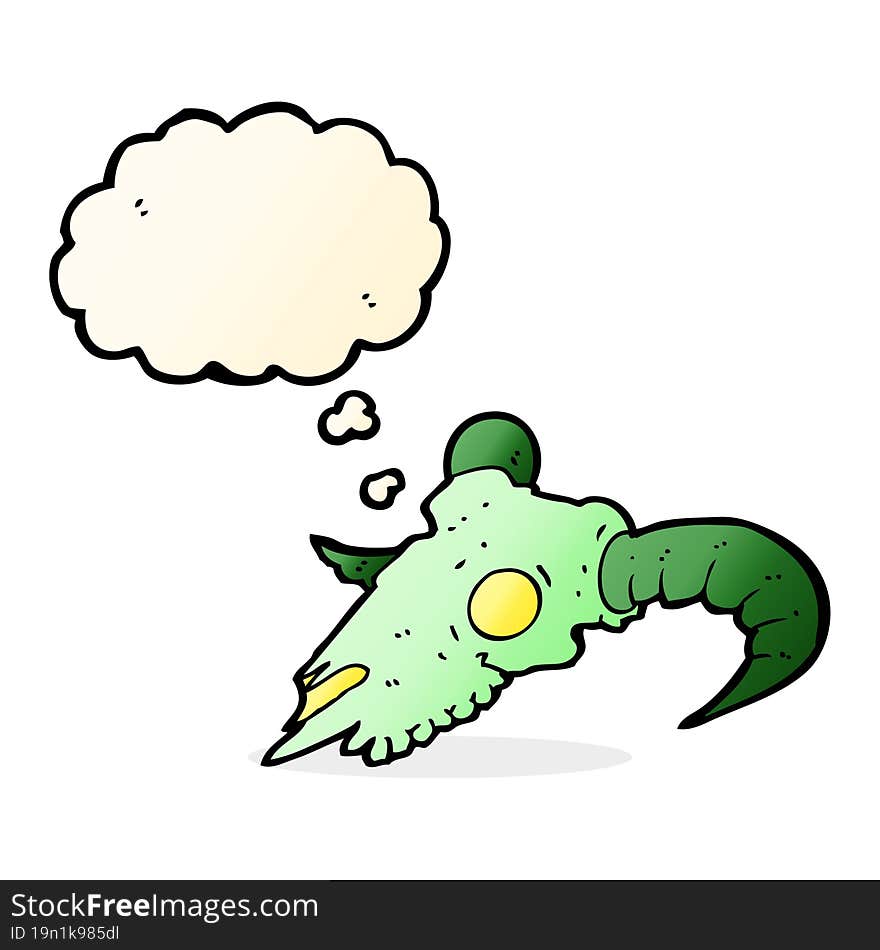 cartoon magic ram skull with thought bubble