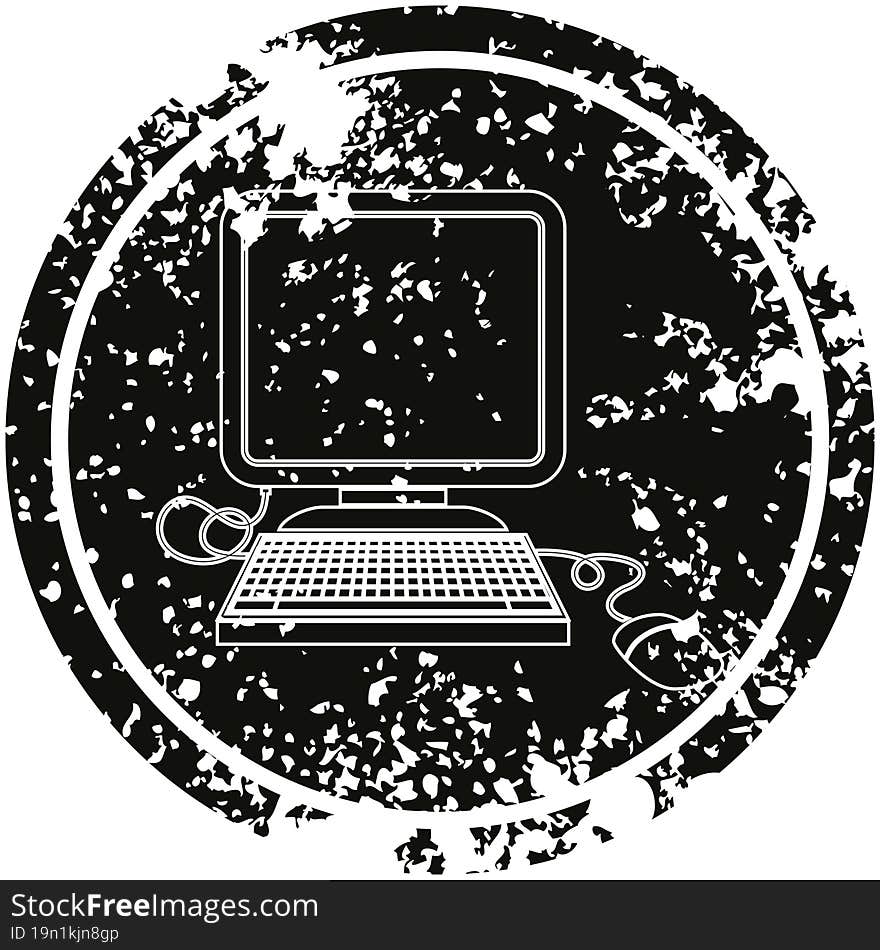 computer with mouse circular distressed symbol