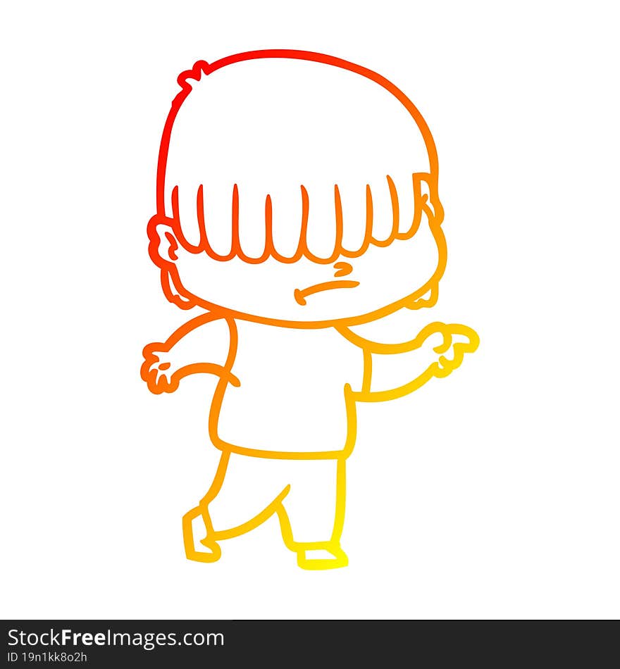 warm gradient line drawing of a cartoon boy with untidy hair