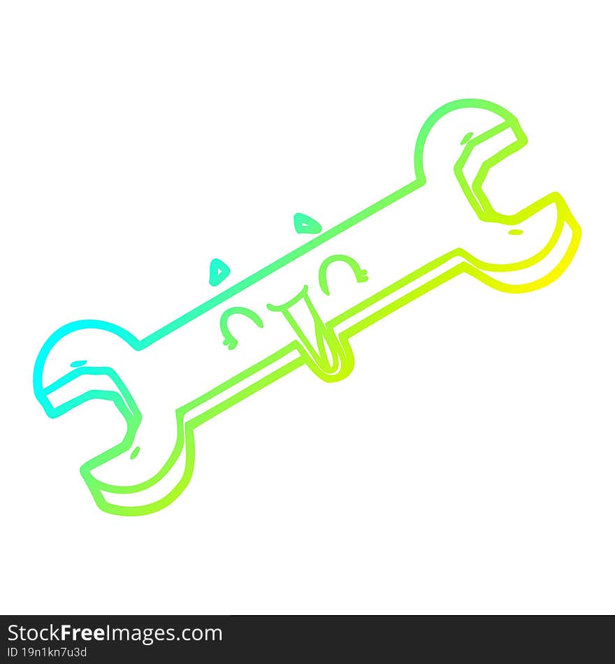 cold gradient line drawing cartoon laughing spanner