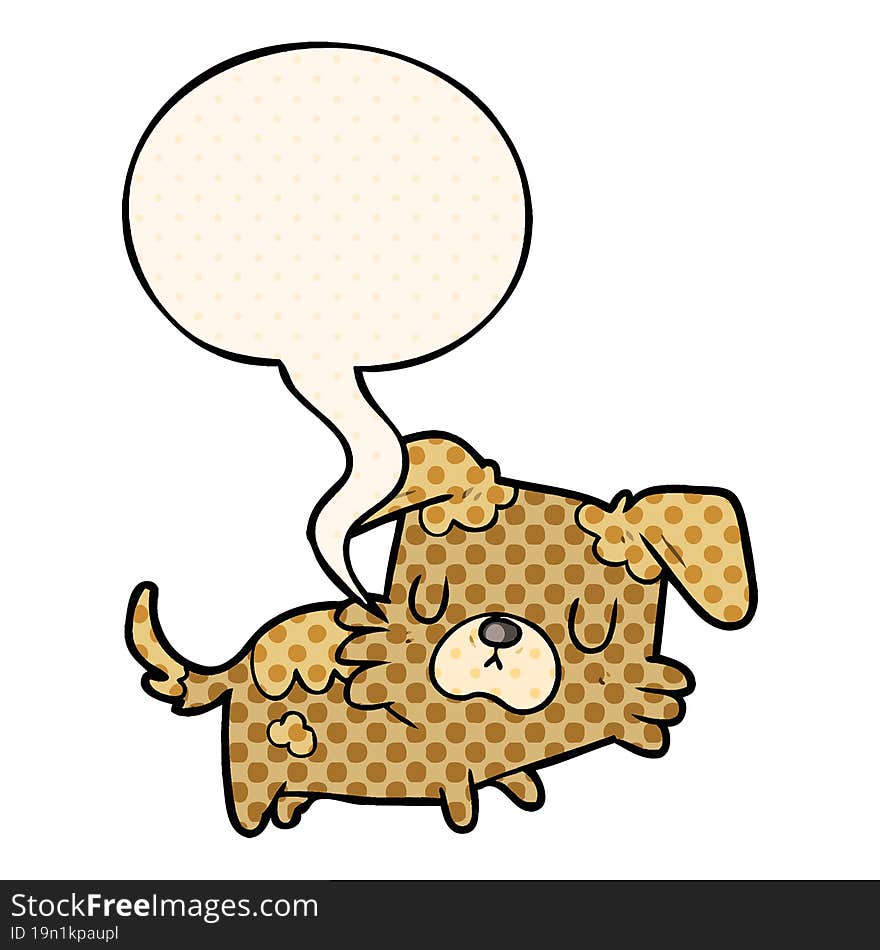 cartoon little dog and speech bubble in comic book style