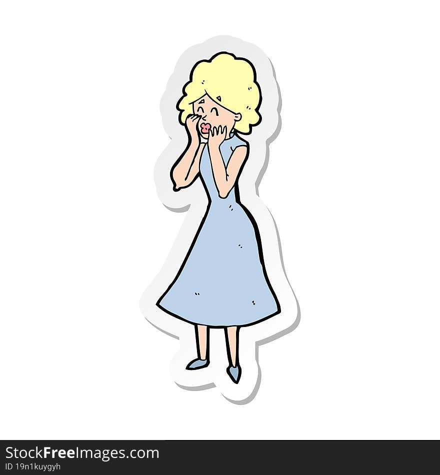 sticker of a cartoon worried woman